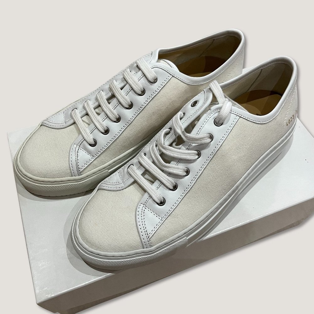 NEW Common Projects White/Off White Tournament Low Canvas Sneaker